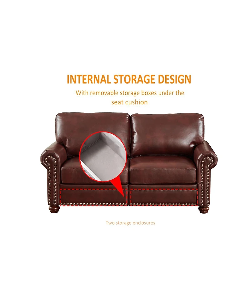 Streamdale Furniture Living Room Sofa with Storage Sofa 1+2+3 Sectional Burgundy Faux Leather