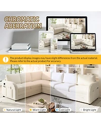 Streamdale Furniture Streamdale L-Shaped Sofa Couch with Pull-Out Bed & Usb Port, Teddy Upholstered Sectional