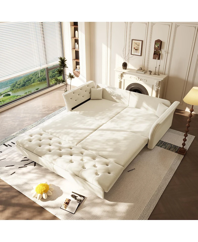 Streamdale Furniture Streamdale Queen Pull Out Sofa Bed with Fabric Flower Design, Velvet Loveseat Bed