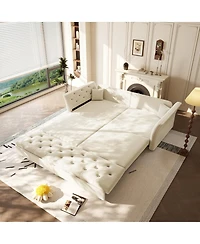 Streamdale Furniture Streamdale Queen Pull Out Sofa Bed with Fabric Flower Design, Velvet Loveseat Bed