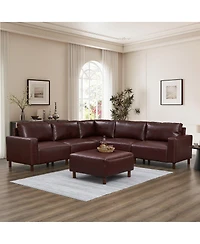Streamdale Modern Luxury Sectional Sofa, Breathable Pu Leather Couch, Burgundy