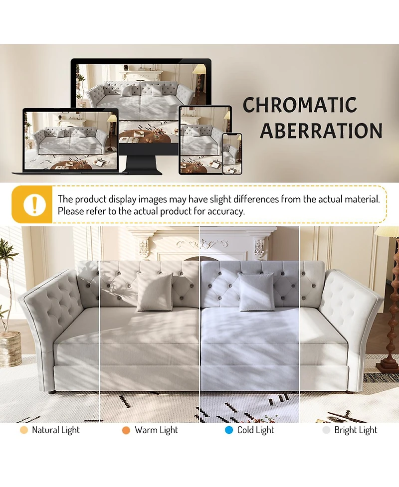 Streamdale Furniture 100" Oversize Pull Out Sofa Bed with Fabric Flower Tufted Design.