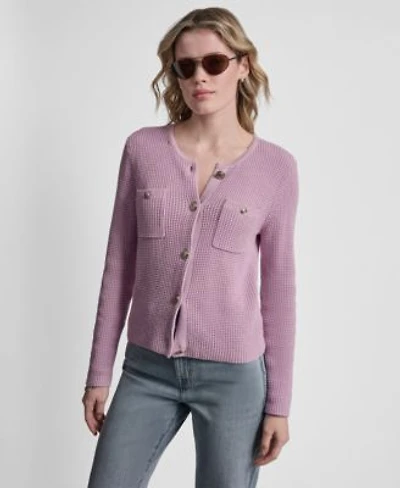 Dkny Jeans Womens Long Sleeve Tuck Stitch Crewneck Cardigan