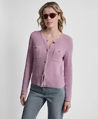 Dkny Jeans Womens Long Sleeve Tuck Stitch Crewneck Cardigan