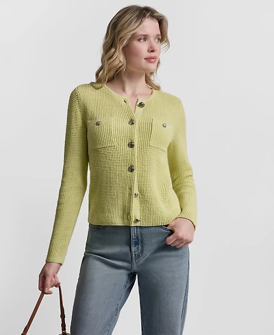 Dkny Jeans Women's Long-Sleeve Tuck Stitch Crewneck Cardigan