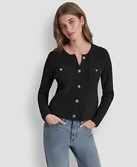 Dkny Jeans Women's Long-Sleeve Tuck Stitch Crewneck Cardigan