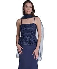 Eliza J Women's Spaghetti Strap Combo Overlay Top Mermaid Gown