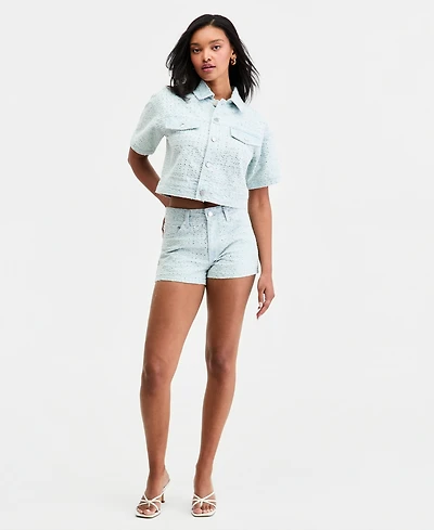 Bar Iii Women's Sequin Destructed Denim Shorts, Macy's Exclusive