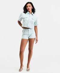 Bar Iii Women's Sequin Destructed Denim Shorts, Macy's Exclusive