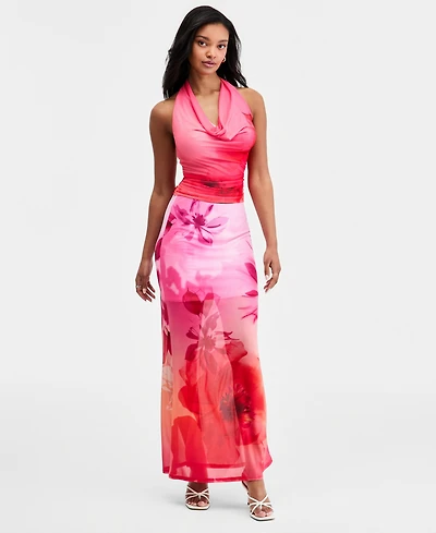 Bar Iii Women's Floral-Print Mesh Maxi Skirt, Macy's Exclusive
