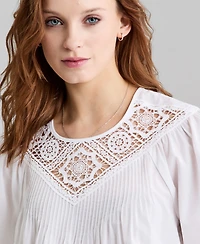 And Now This Women's Cotton Crochet-Trim Short-Sleeve Top, Macy's Exclusive