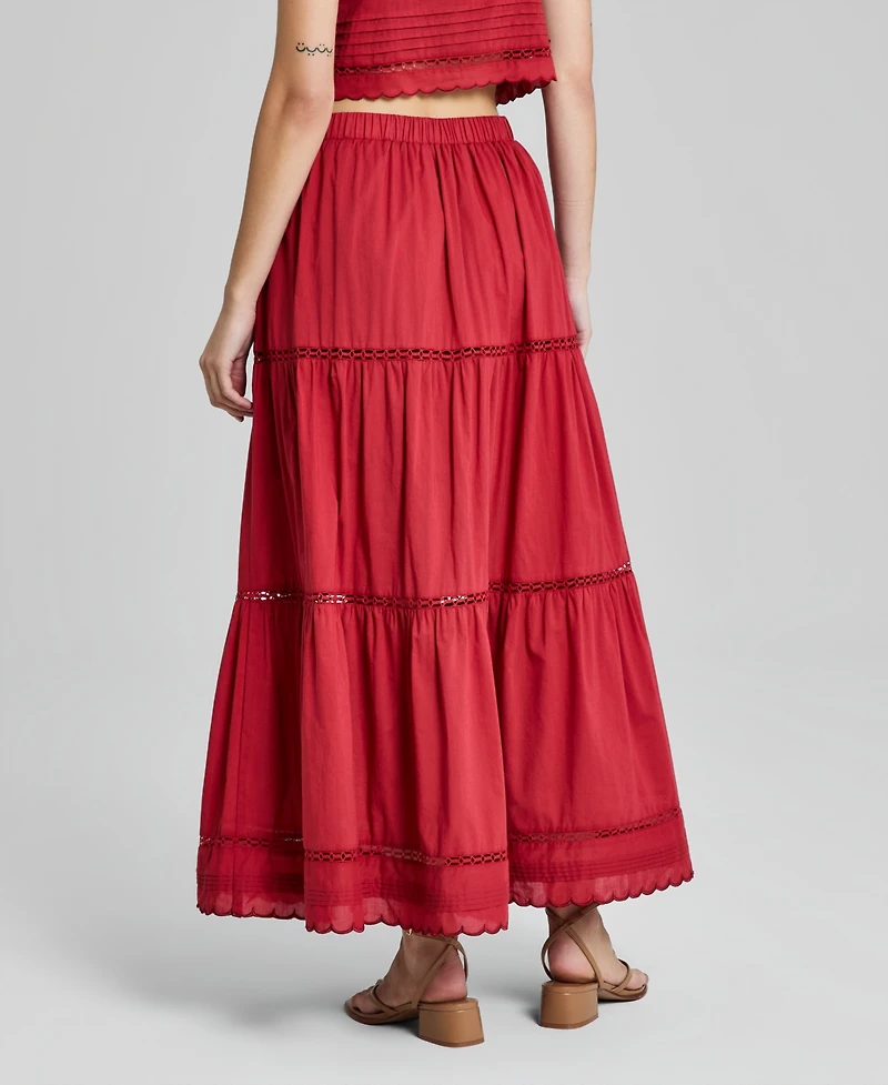 And Now This Women's Cotton Tiered Pull-On Maxi Skirt