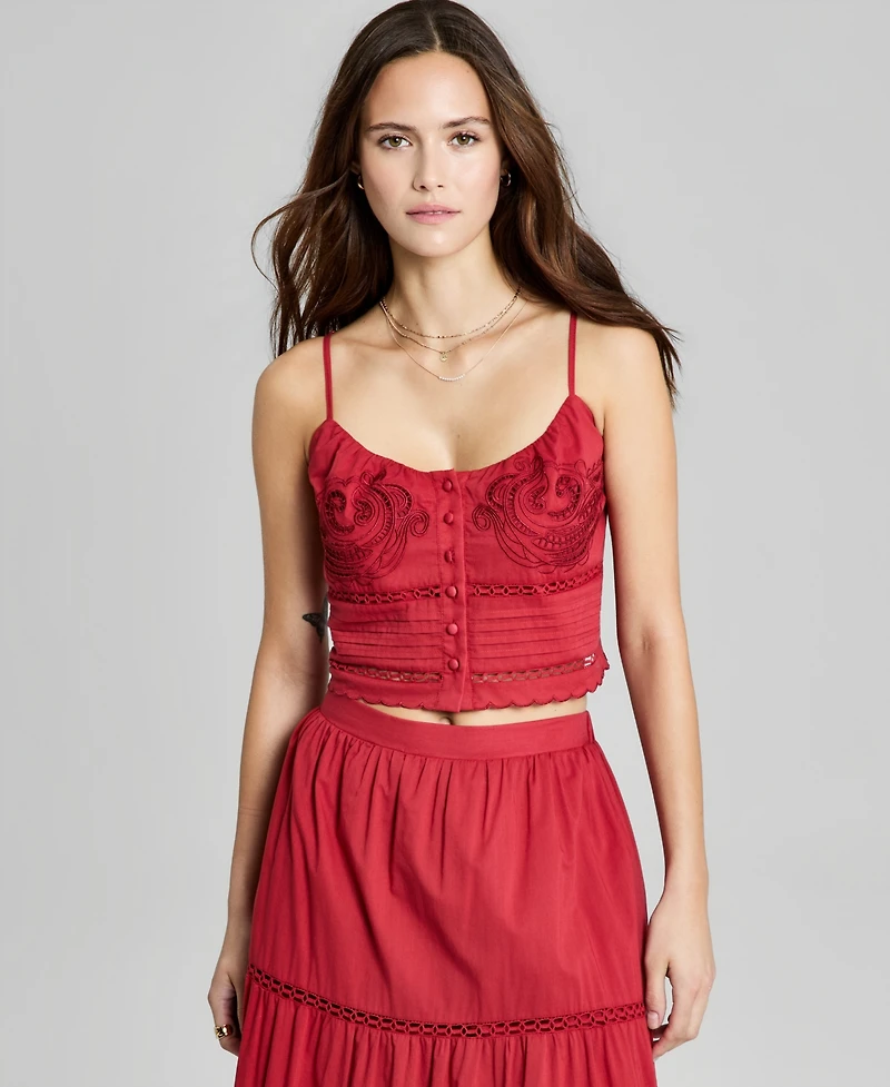 And Now This Women's Cutwork-Embroidered Pleated Top, Macy's Exclusive