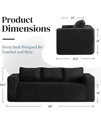 Streamdale Furniture Cloud Loveseat Sofa Couch in a Box, 3 Seater Boneless Couch, Comfy Deep Seat Corduroy Sofa