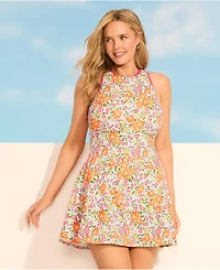 Lands' End Women's Tugless High Neck Swim Dress Swimsuit