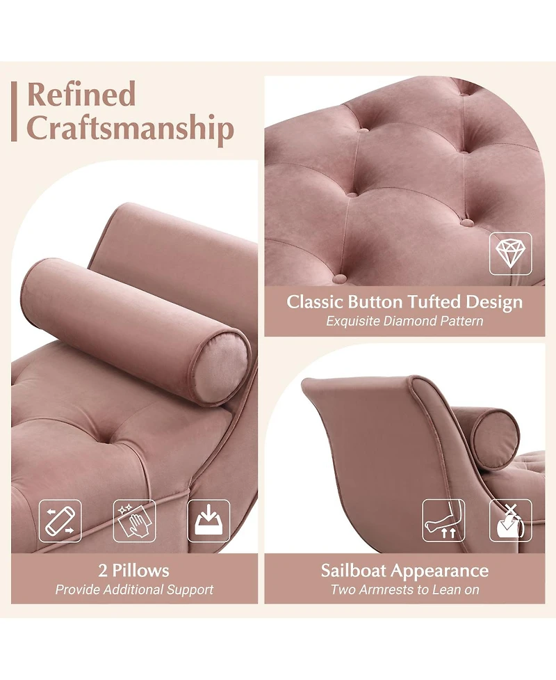 Streamdale Furniture Upholstered Velvet Button Tufted Ottoman Bench with 2 Pillows