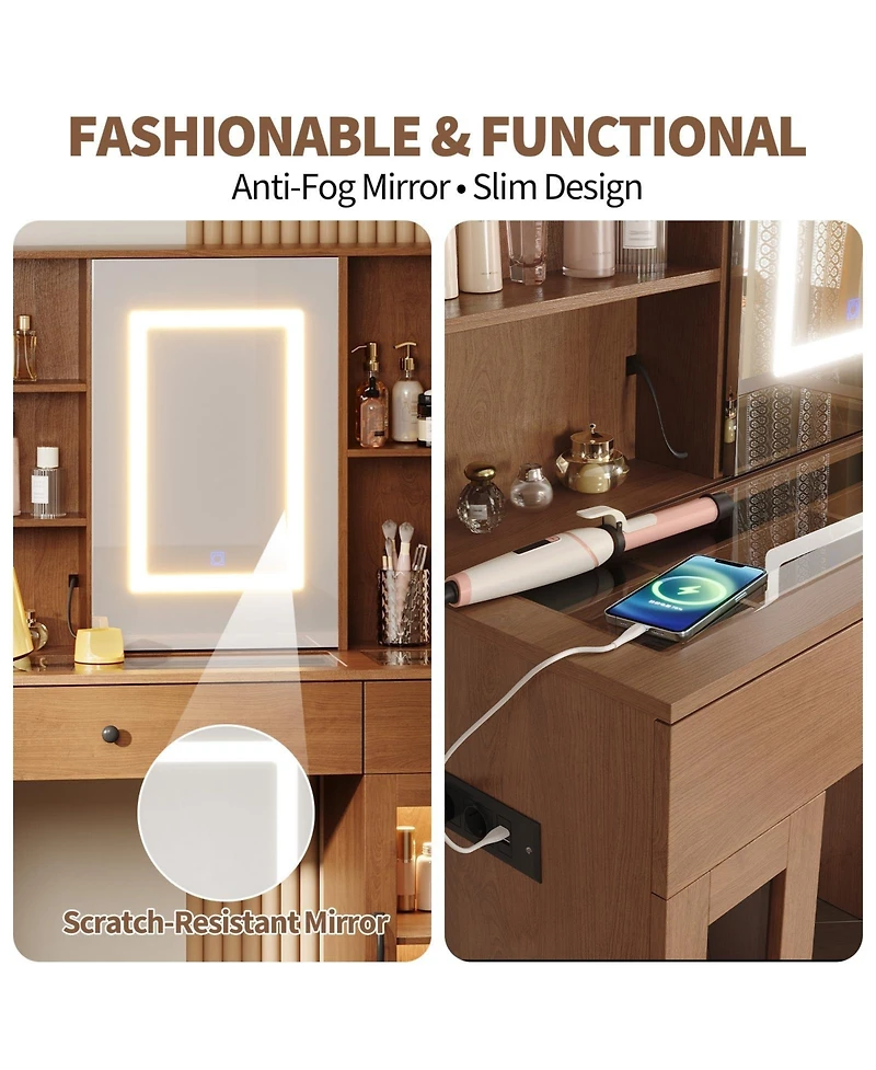 gaomon Large Makeup Vanity Desk with 3-Color Led Sliding Mirror