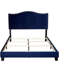 Kings Brand Furniture Transitional Upholstered Bed Velvet with Nailhead Trim Espresso Wood Legs