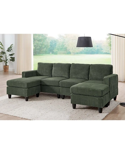Streamdale Furniture Savannah Modular Corduroy Sectional Sofa with Ottoman