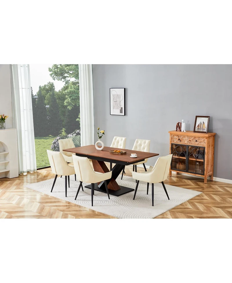 Streamdale Furniture Modern Dark Walnut Marble Dining Table with V-Shaped Metal Legs