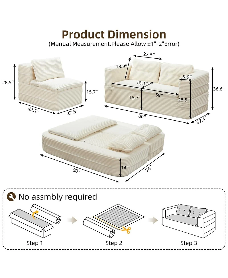 Streamdale Furniture Multi-Functional Sectional Sofa Bed with Chaise Lounge & Blanket