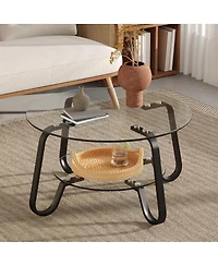 Streamdale Furniture Retro minimalist metal frame double-layer tempered glass coffee table