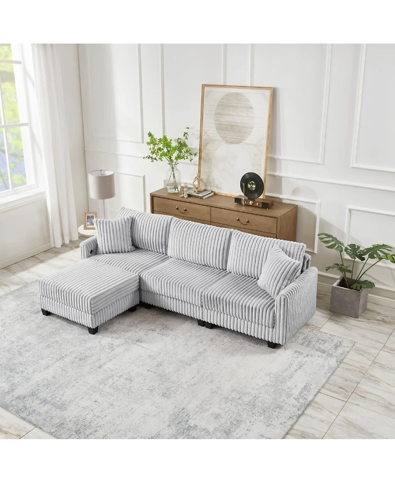 Streamdale Furniture 100-inch L-shaped corduroy sofa with modular seating and built-in charging ports