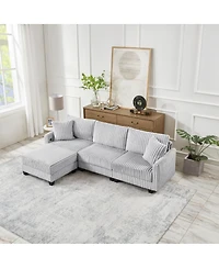 Streamdale Furniture 100-inch L-shaped corduroy sofa with modular seating and built-in charging ports