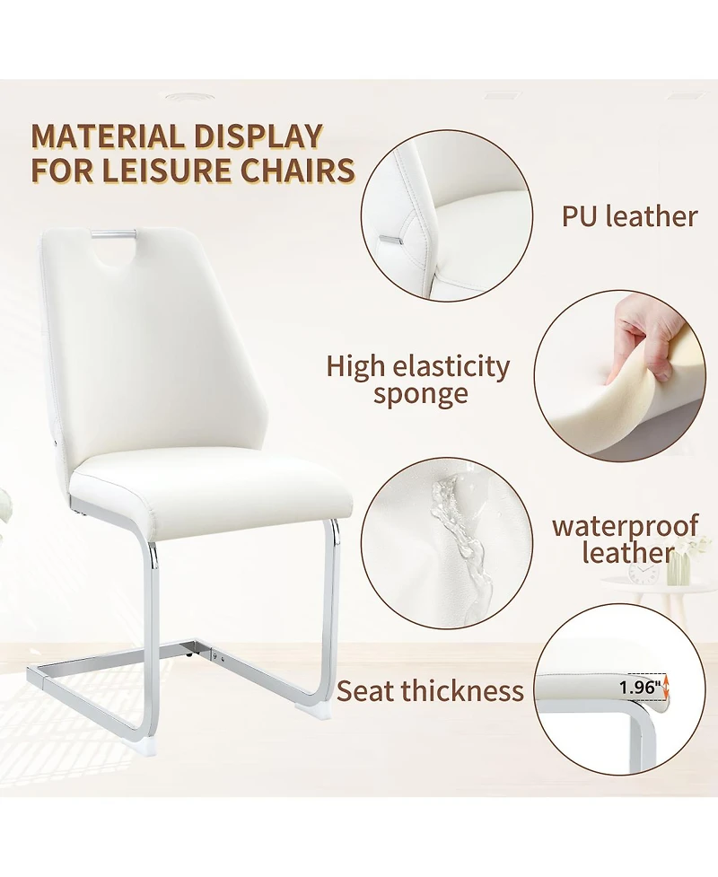 Streamdale Furniture Dining Chairs Set of 4, White Faux Leather Kitchen Chairs with Mesh Texture