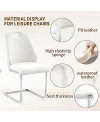 Streamdale Furniture Dining Chairs Set of 4, White Faux Leather Kitchen Chairs with Mesh Texture