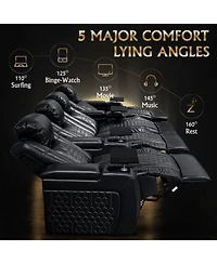 Streamdale Furniture Power Recliner 4 Pc, Top-Grain Nappa, Adjustable, Smart Charging, Rgb Led