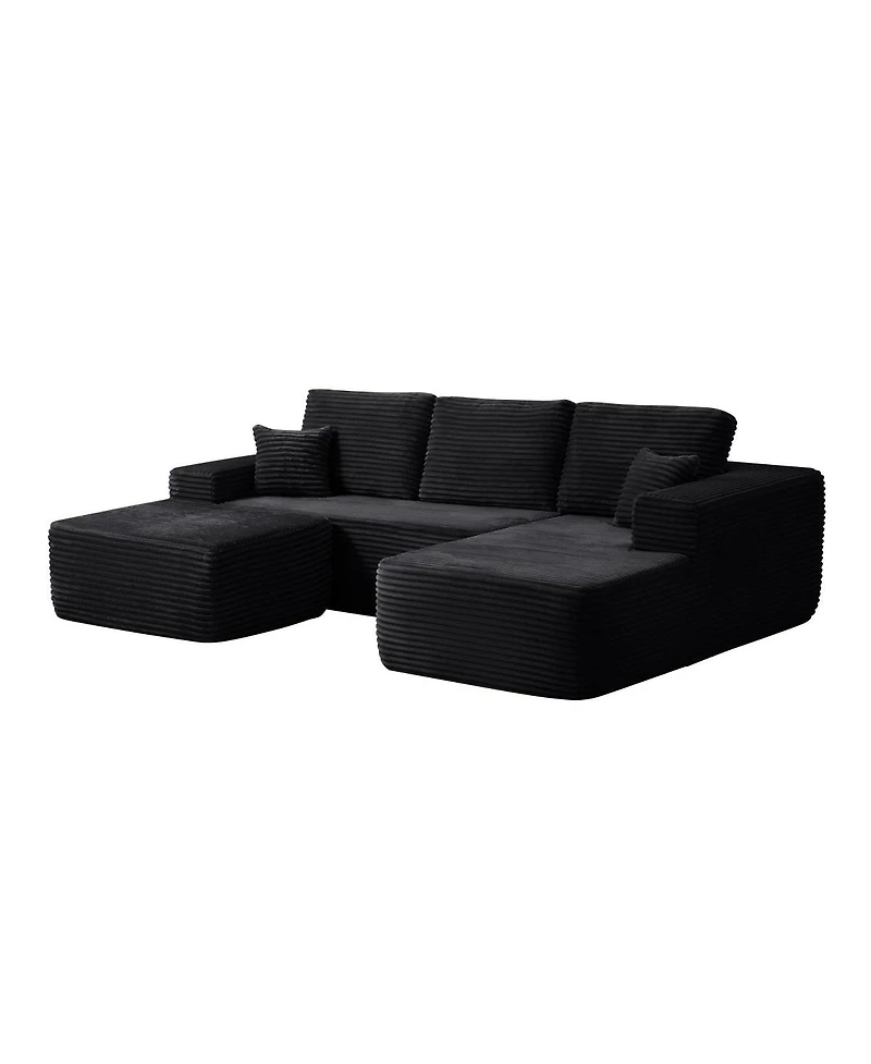 Streamdale Furniture 104" U-Shape Cloud Sectional Sofa with Chaise & Side Pockets, Plush Fabric
