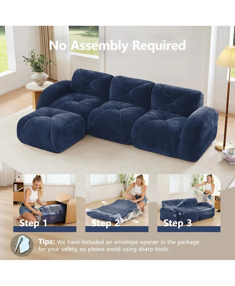 Streamdale Furniture Streamdale L-shaped Velvet Sofa with Movable Ottoman