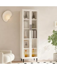 Yigii 71" Glass Door Bookshelf 5-Tier Display Cabinet Narrow Storage