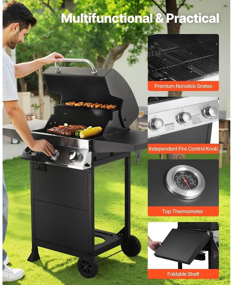 Ecooso 3-Burner Propane Gas Grill with 338 Sq. In. Cooking Area, 36,000 Btu, Foldable Side Shelves