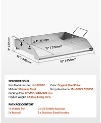 Ecooso 18 x 16 Inch Stainless Steel Griddle Plate for Gas Grill with Handles