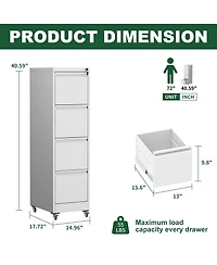 Rainsken 4 Drawer Metal Locking Vertical File Cabinet on Wheels