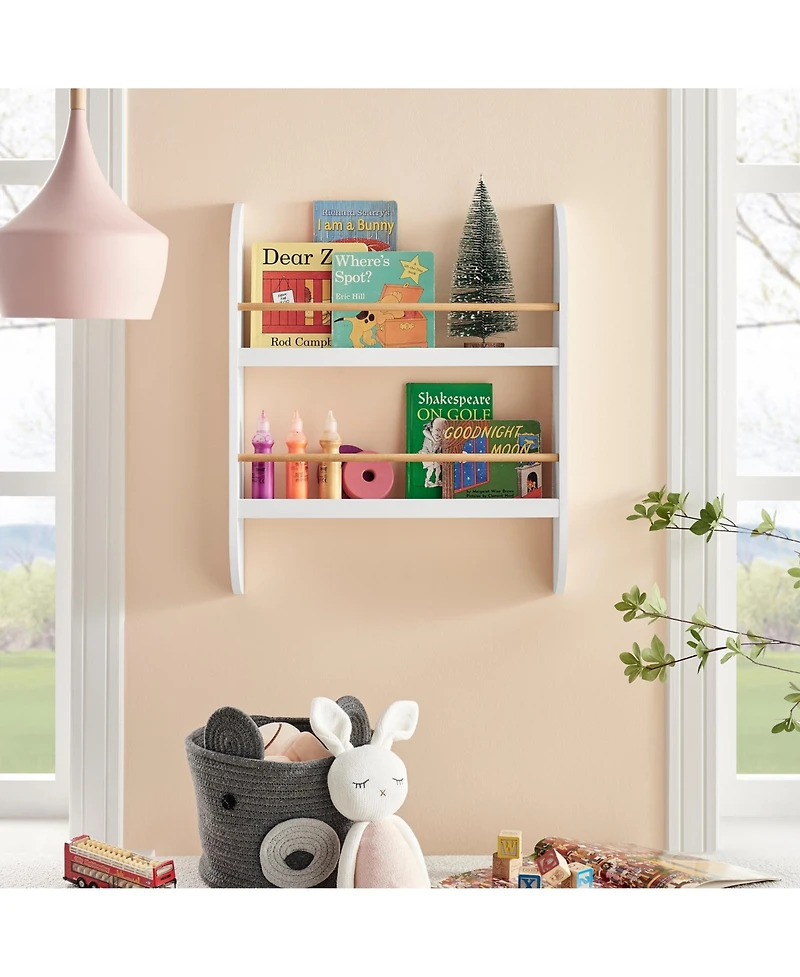 Danya B Steiner White Rounded Kids Wall-Mount Bookcase with Contrasting Wood-toned Rods