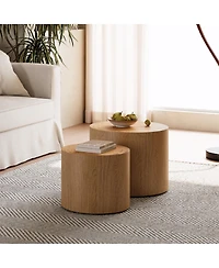 Streamdale Furniture Nesting Coffee Table Set of 2, Modern Round Wooden Accent Tables for Small Spaces