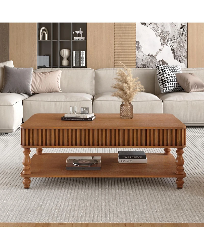 Streamdale Furniture Vintage Lift Top Coffee Table - Solid Wood, Tool-Free Assembly