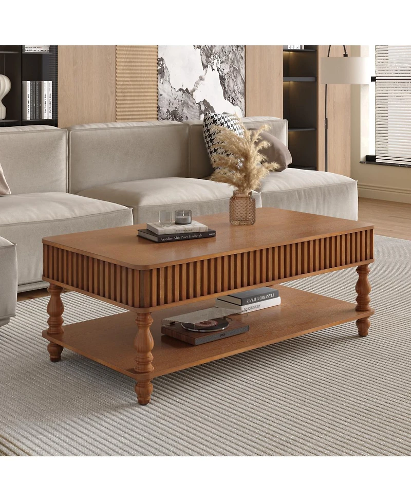 Streamdale Furniture Vintage Lift Top Coffee Table - Solid Wood, Tool-Free Assembly