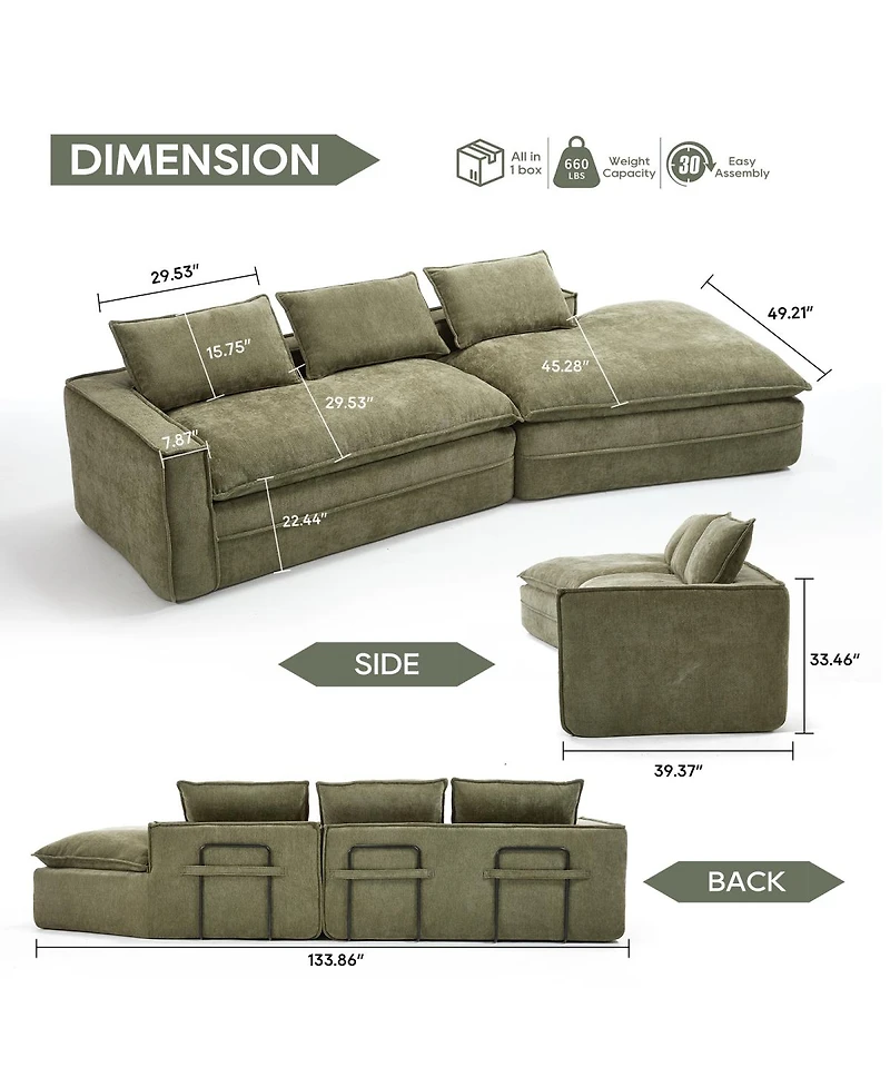 Streamdale Furniture Modern Minimalist Modular Sectional Sofa with Right Facing Chaise