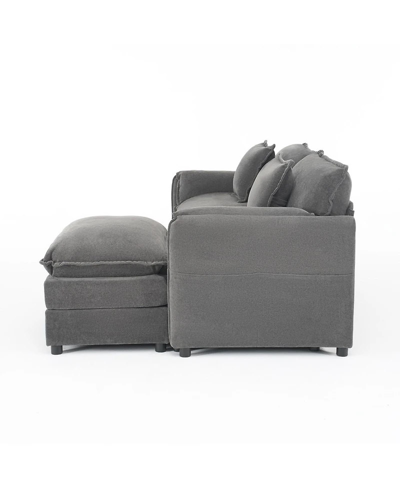Streamdale Furniture Deep Seat Sectional Sofa Cloud Couch with Ottoman, Modern Chenille Comfy Love Seat