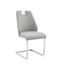 Streamdale Furniture Dining Chairs Set of 4, Light Gray Faux Leather w/ Gold Mesh, Silver Ring, Chrome Handle