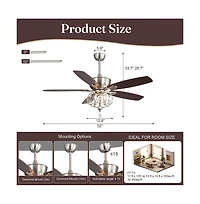 Sofucor 52-inch Modern Farmhouse Brown 5 - Blade Ceiling Fan with Crystal Accents