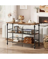 Yigii 43" Console Table 3-Tier Entryway Narrow Sofa Side Shelves Living Room Hallway Bedroom Rustic Brown