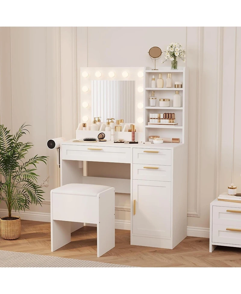 gaomon Makeup Vanity Set with Drawers & Cabinet & Chair,Vanity Desk with Mirror and Lights,3 Light Mode and Brightness Adjusted