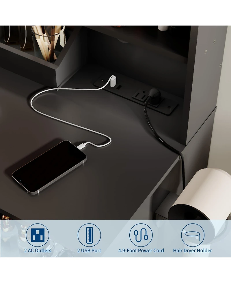 gaomon Makeup Vanity Set with 3-Mode Led Mirror, Stool