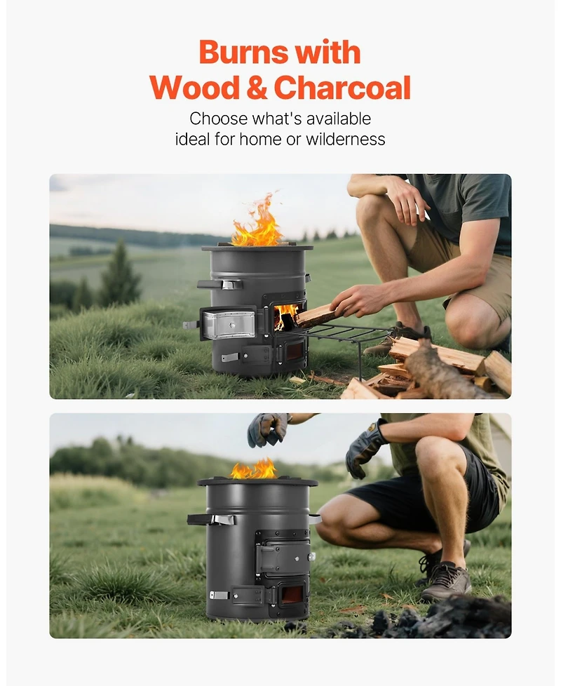 Ecooso Portable Spcc Steel Camping Rocket Stove with Carry Bag, Double Door