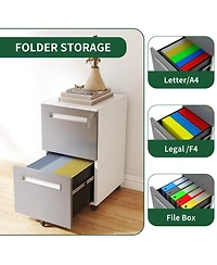 Rainsken 2-Drawer Mobile File Cabinet with Lock, Metal Storage Cabinet on 360° Wheels for Home Office Organizer, Holds A4/Letter/Legal Files